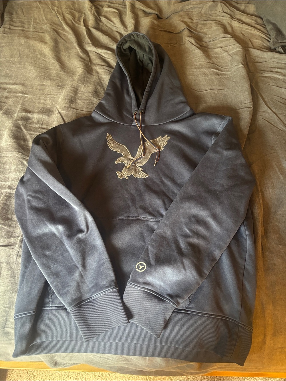 Dark Gray Hoodie with Embroidered Eagle Graphic
